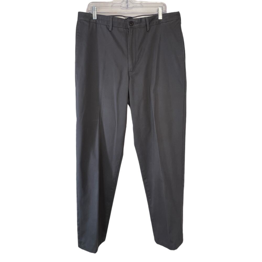 Mens Lands' End Long Traditional Fit Gray‎ Pants Trouser 100% Cotton Size 36L
